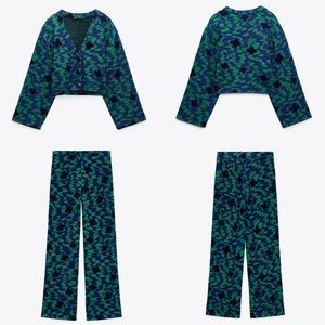 ZARA 2 PIECE SET JACQUARD CARDIGAN AND JACQUARD PANTS